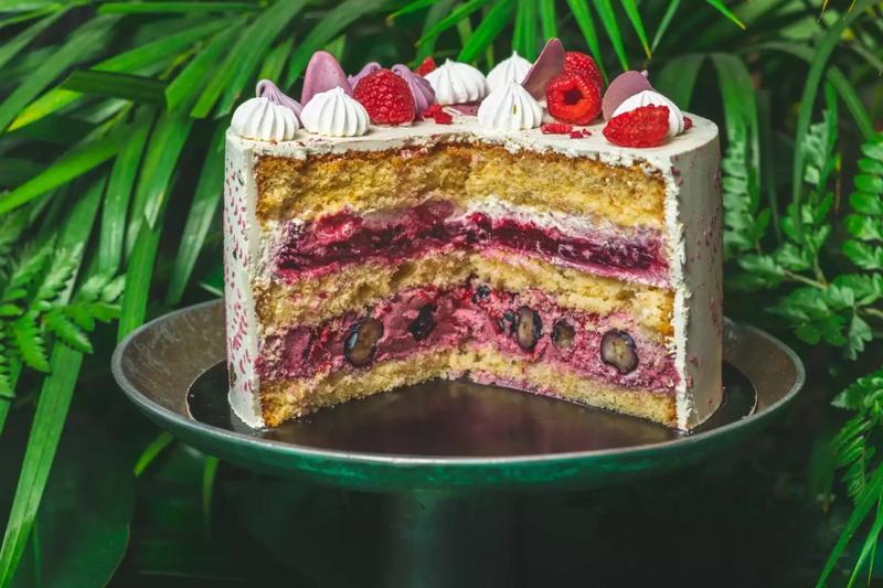 Odświeżający tort biszkoptowo-bezowy z owocami i delikatnym kremem na letnie przyjęcia